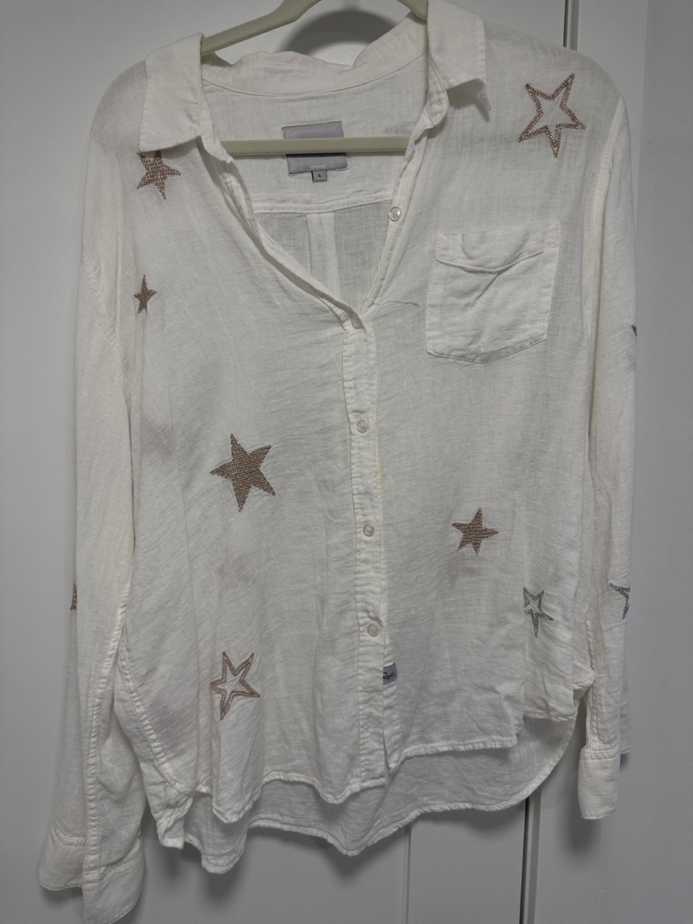 Rails White Button-Down Shirt with Metallic Star Embroidery
